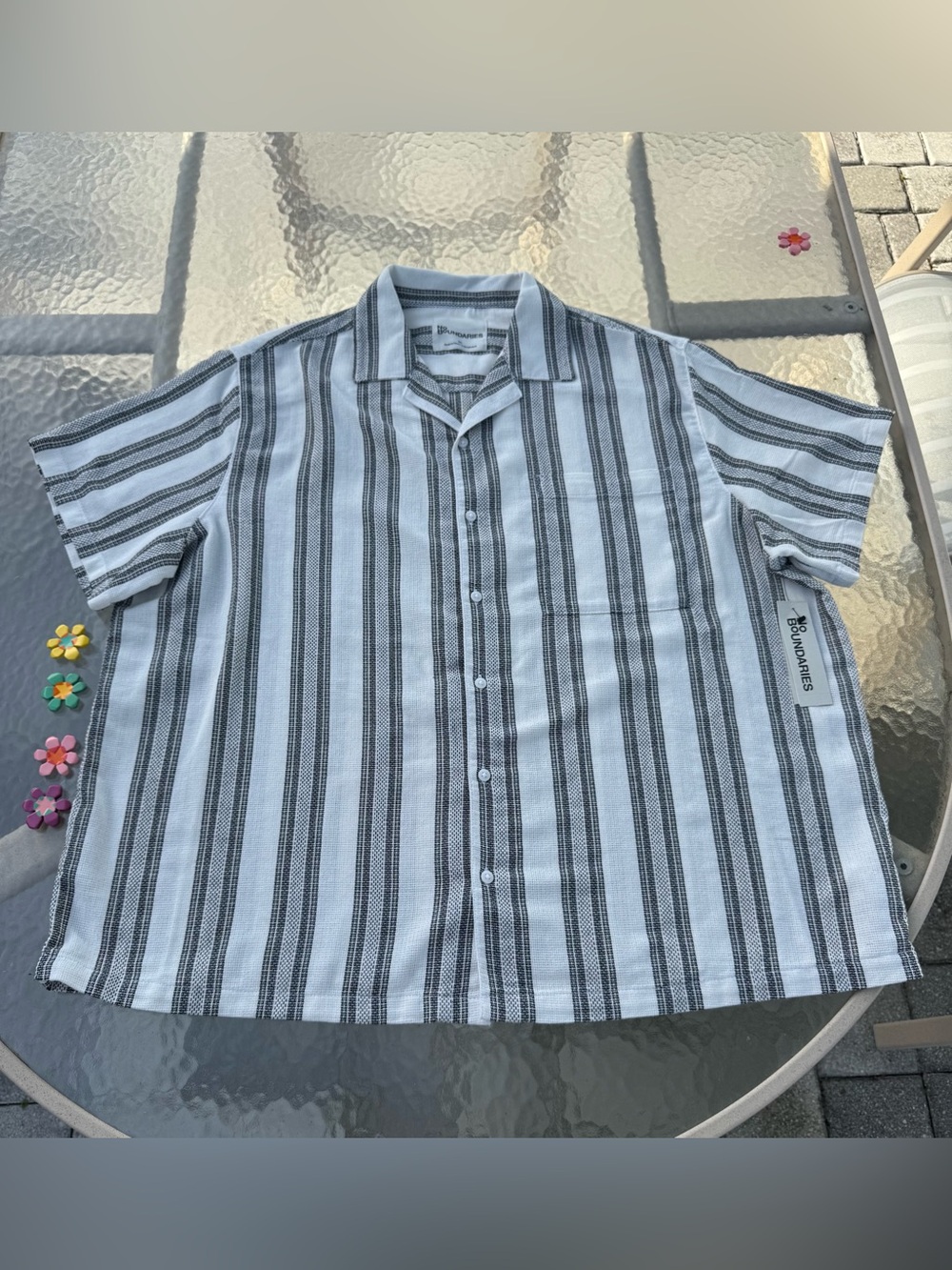 🖤🩶NWT No Boundaries Textured Striped Shirt Ivory Grey 2XL Camp Collar